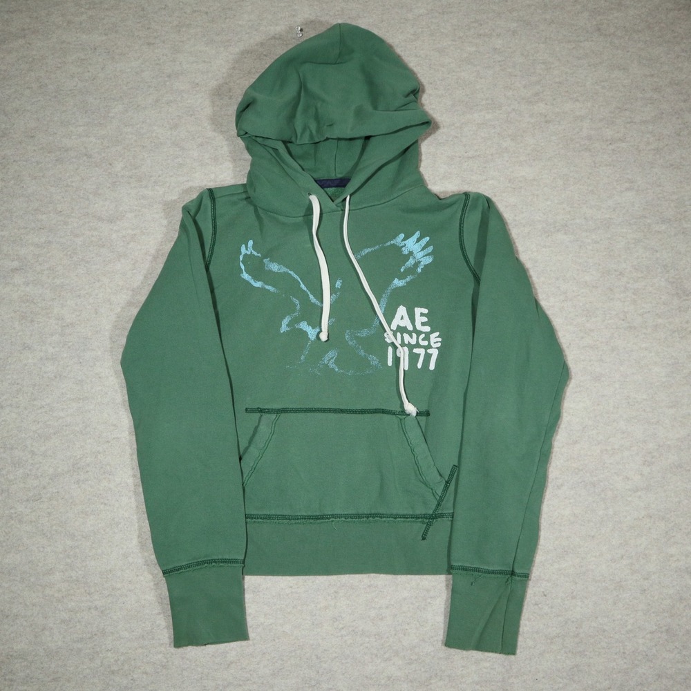 American Eagle Green Graphic Hoodie Womens Medium Vintage Y2K Skater Grunge AE